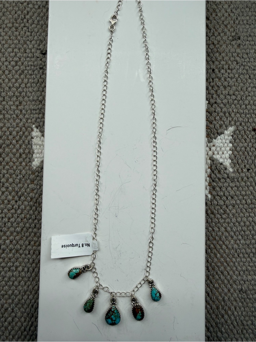 No.8 Turquoise teardrop dangle necklace sterling silver